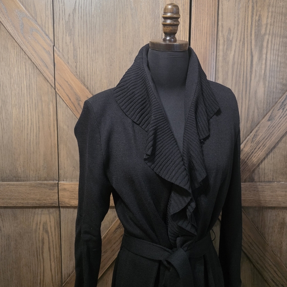 St. John Ruffle Black Knit Cardigan - Picture 2 of 3